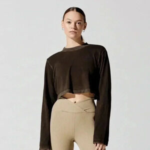 NWT COTTON CITIZEN Tokyo Crop Long Sleeve Shirt Brown